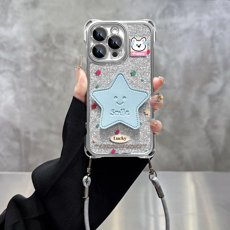 星星适用苹果vivo华为oppo小米iPhone16电镀四角挂绳手机壳