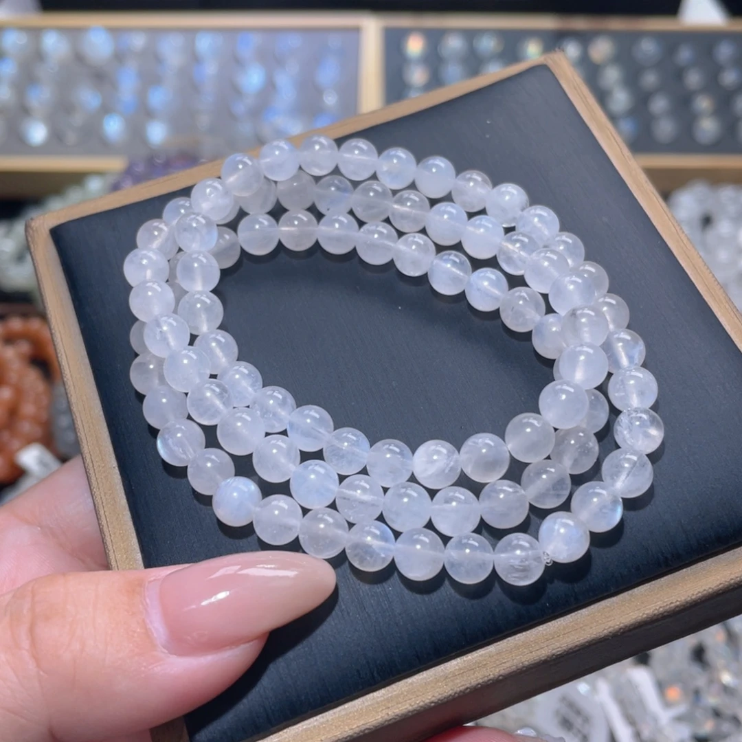 手链长石未镶嵌奶油体蓝月光手链多圈6mm捡漏价