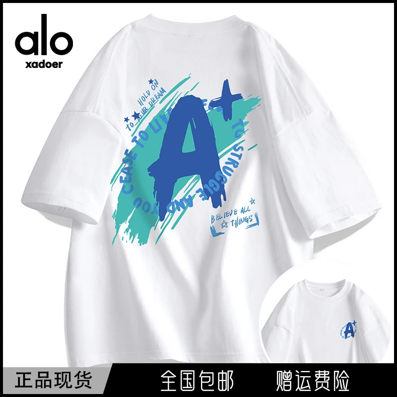 Aloxadoer7A抗菌新款纯棉男士短袖印花T恤短袖时尚百搭情侣圆领男