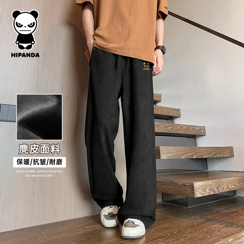HiPanda你好熊猫潮牌休闲裤男款春季烫金印花长裤重磅宽松直筒裤B