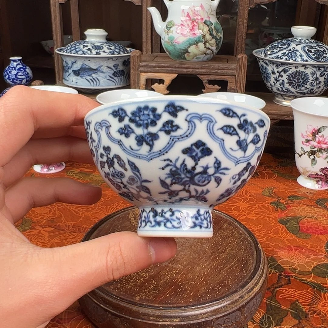 瓷杯子元煦窑十果开窗高足杯