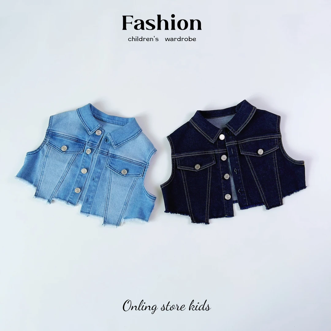 【现货】儿童春秋款韩版时尚洋气百搭保蓝色牛仔马甲春款2118米