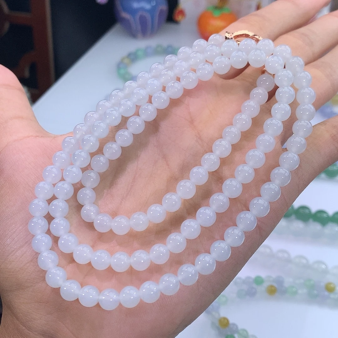 翡翠未镶嵌手链10号 白冰项链卡6mm