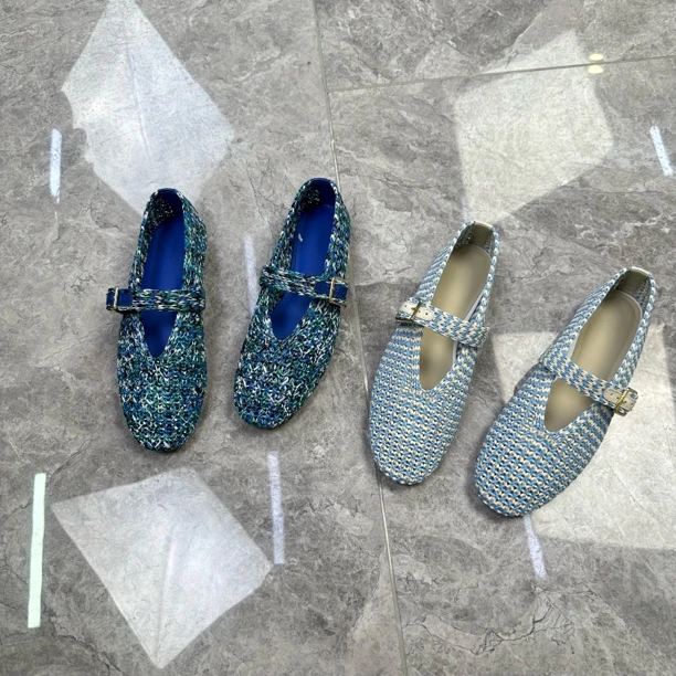 2025夏季新款手工编织拉菲草玛丽珍女鞋一字带平底套脚单鞋