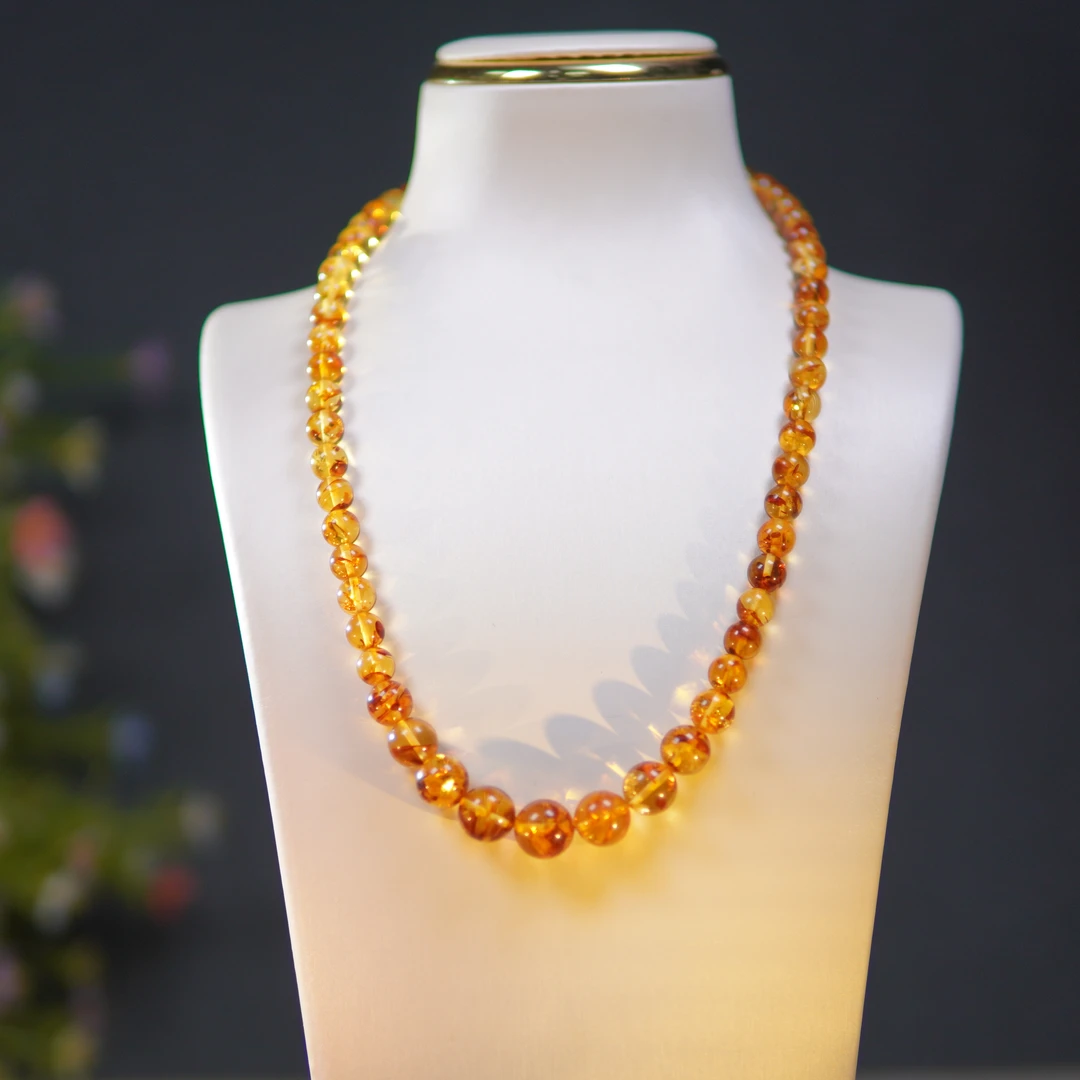 美燕珠宝-8mm一12mm俄罗斯天然花珀塔链琥珀项链