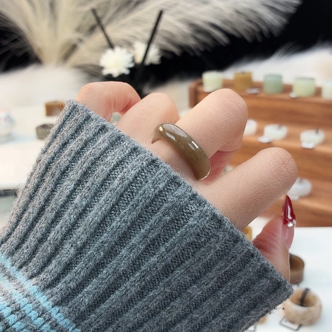 和田玉未镶嵌戒指i26复古咖糖轮胎17.2mm