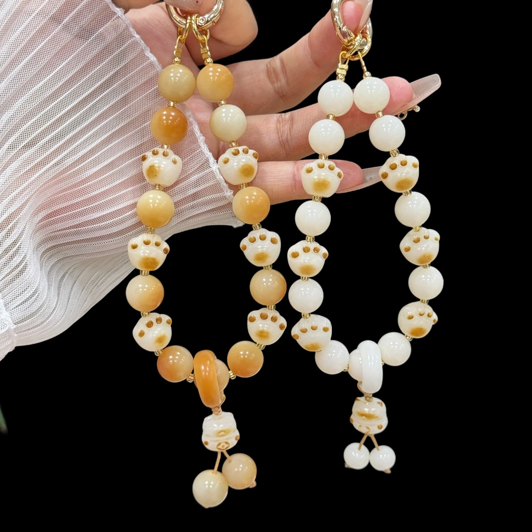 手机挂饰炭烧猫爪菩提手机链女款手工网红挂件短款防丢