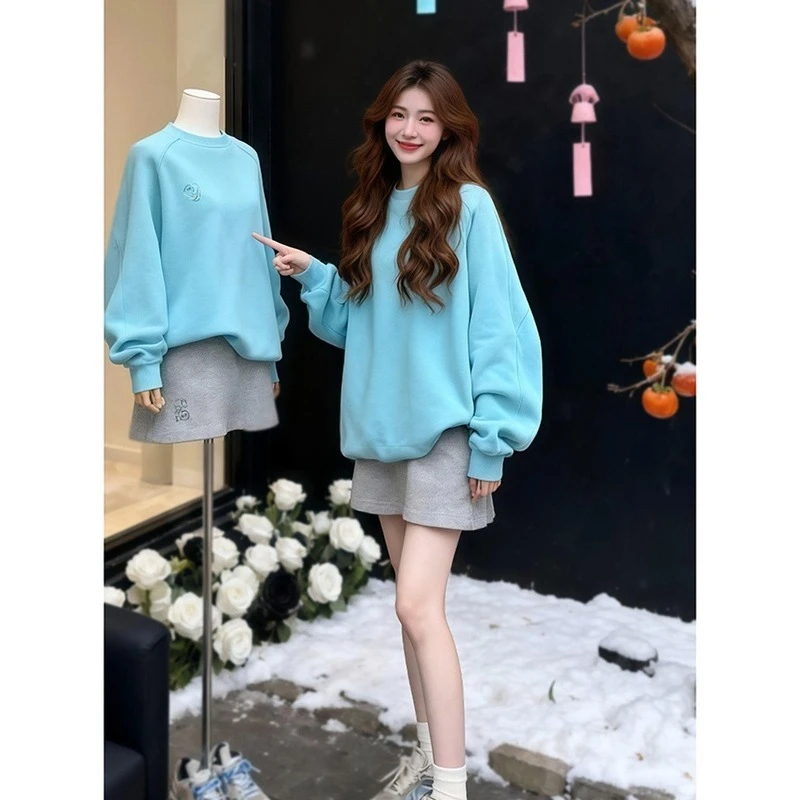 韩系chic别致独特漂亮上衣高级超好看时尚洋气减龄卫衣短裙两件套