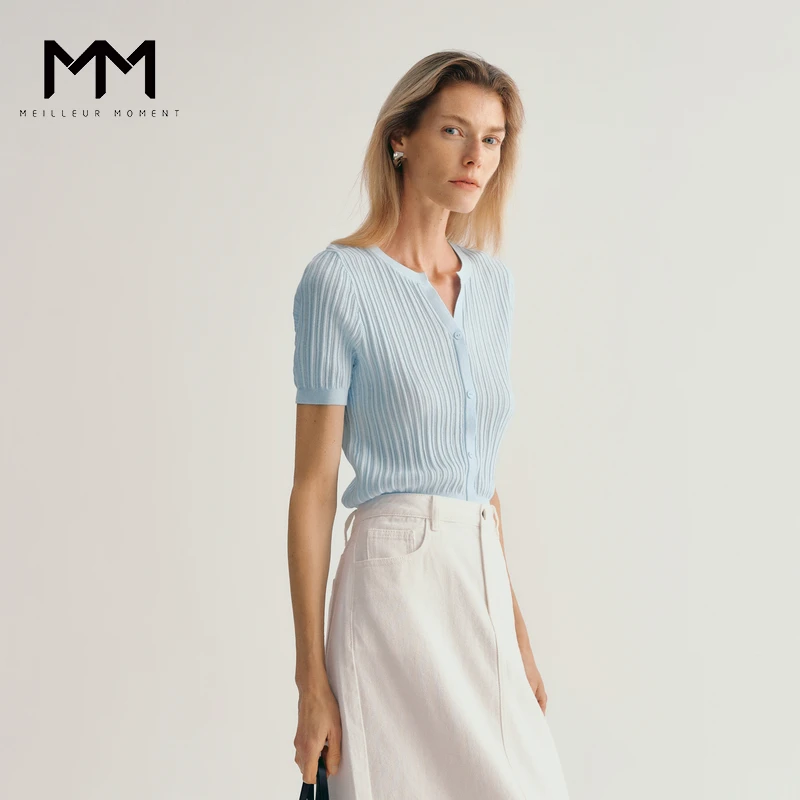 【服饰专属】MM麦檬商场同款夏时尚百搭V领短袖毛针织衫5F4231422