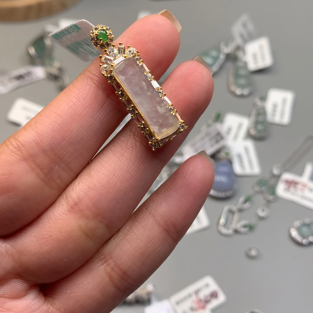 翡翠银S925镶嵌戒指吊坠