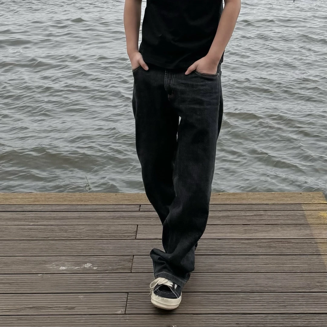 TZG 黑色原牛红边赤耳牛仔裤男春秋新款new vintage复古长裤国潮
