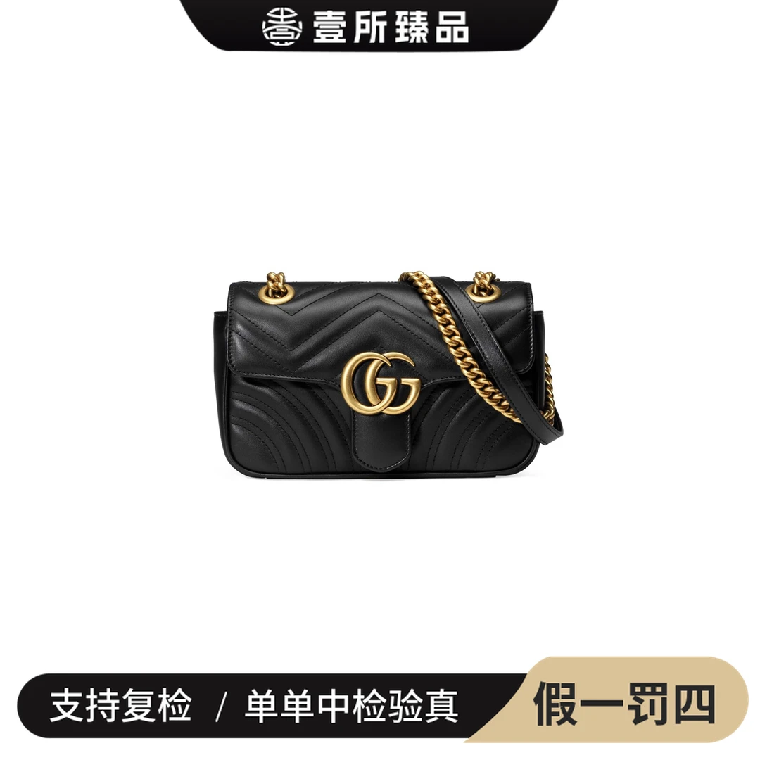 99新 GUCCI/古驰 壹所奢品/GUCCI 马蒙22 黑金 单肩斜挎包彤