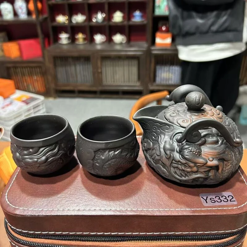 YS332-紫陶祥龙手抓壶旅行套