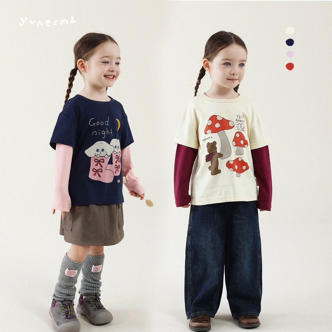 宝宝春秋假两件卡通长袖 允儿妈女童秋季新款洋气T恤儿童上衣童装