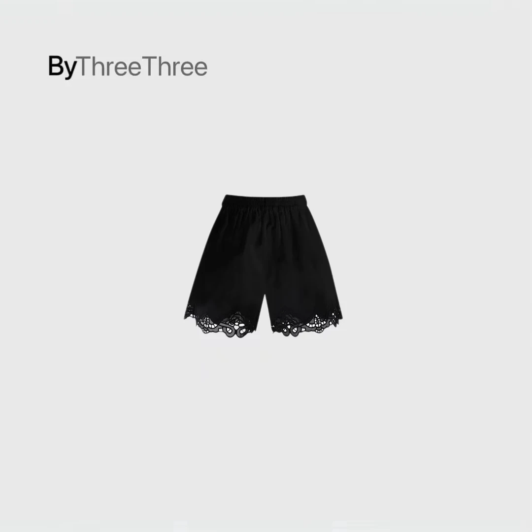 【LiuSanSan】夏季新款法式镂空刺绣直筒短裤S1714