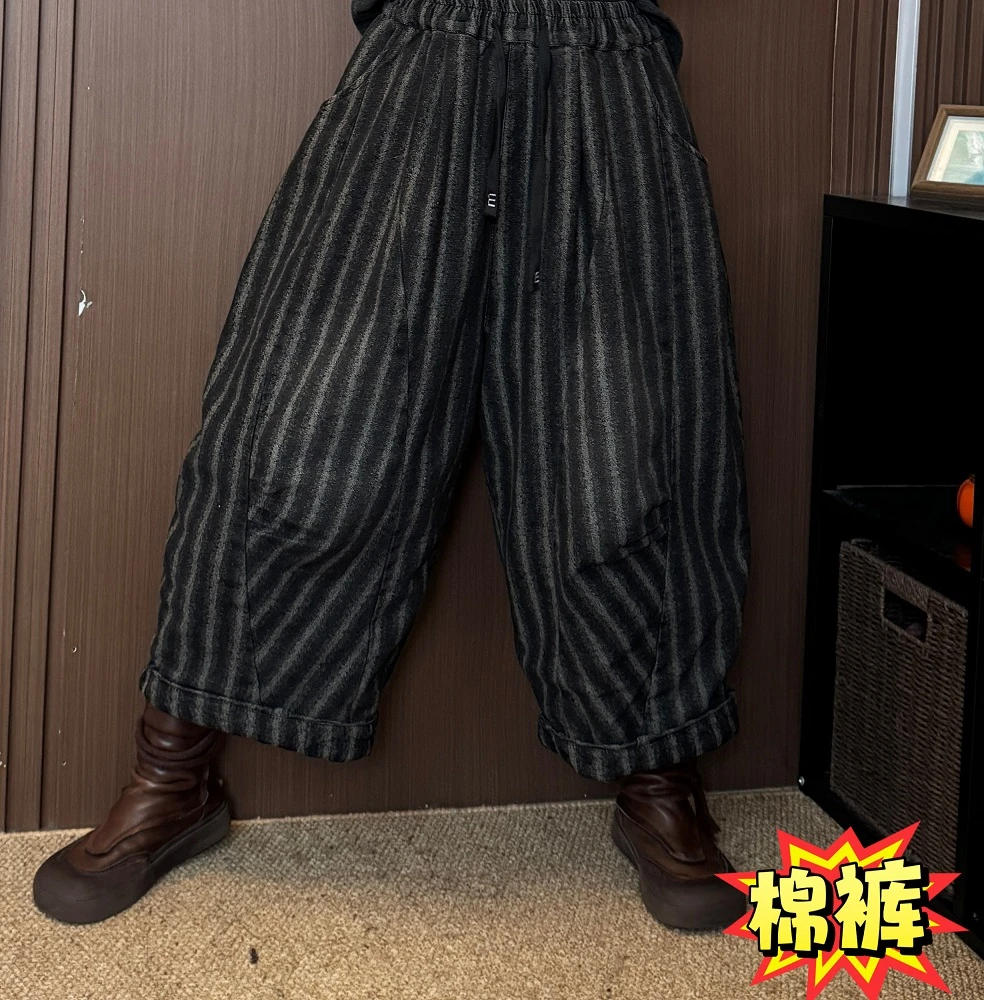 C3395秋冬条纹棉裤女牛仔加棉休闲裤女时尚减龄83长140臀围