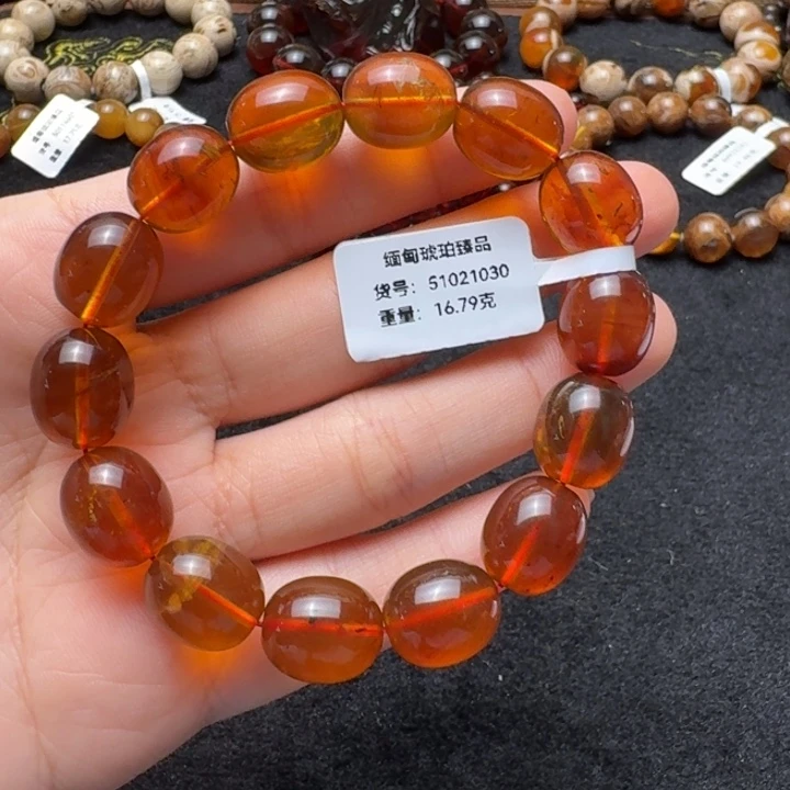 琥珀未镶嵌珠宝奇石12mm金底棕蜜枣珠单圈