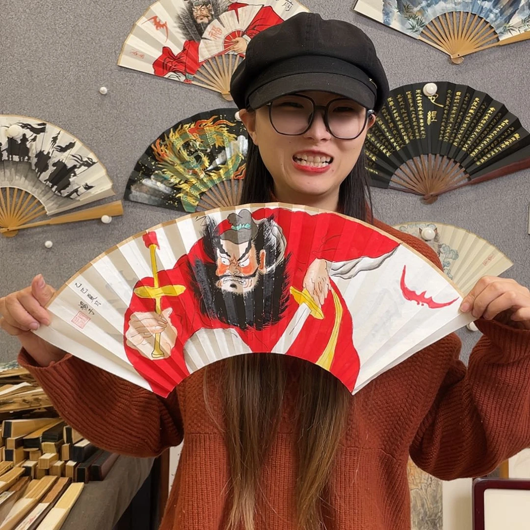 国画95寸玉竹-纯手绘-文玩扇骨（默认粘好）