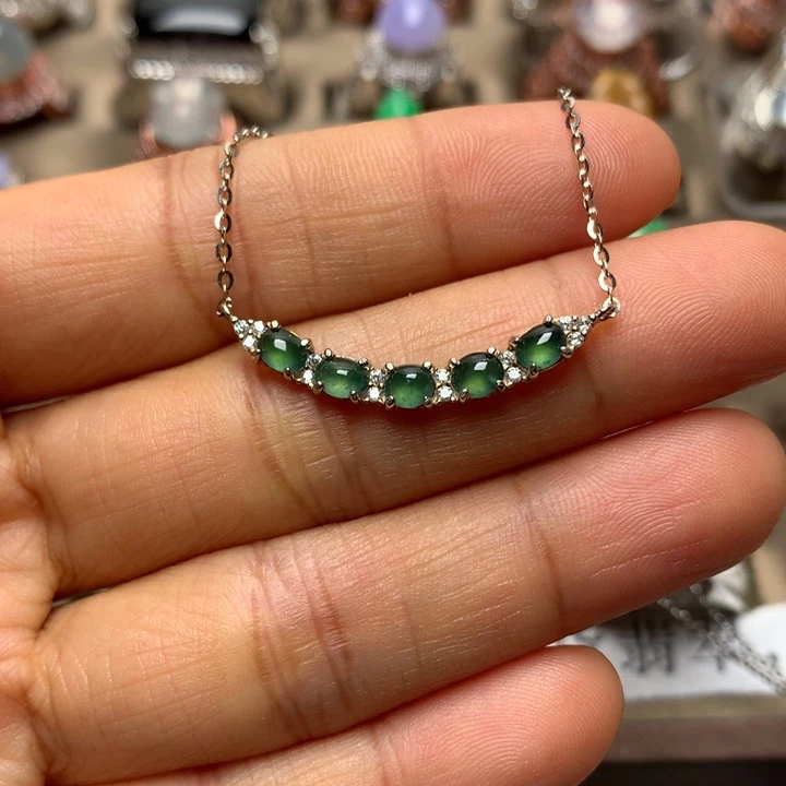 翡翠银S925镶嵌戒指翡翠高冰蓝水戒面S925银镶嵌