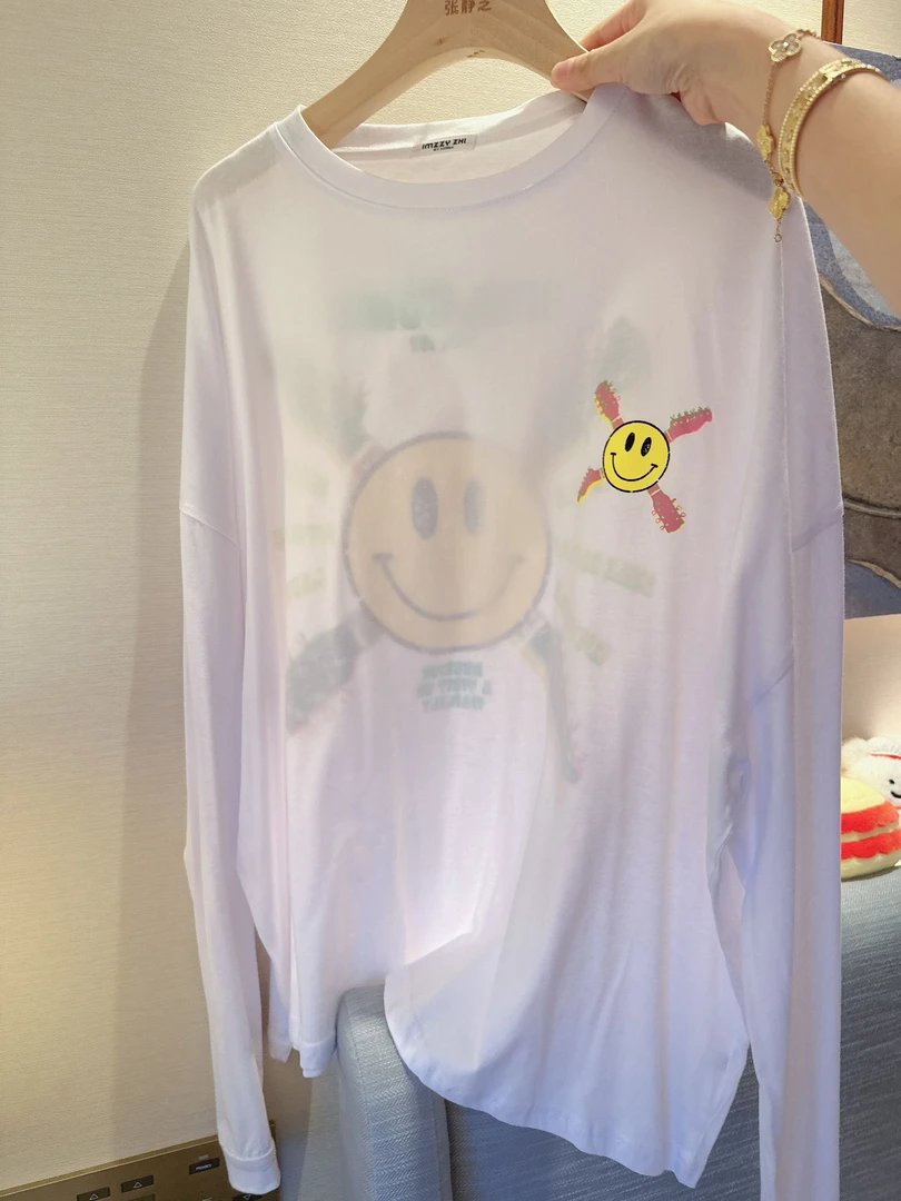 【张静芝】后背荧光彩涂鸦长袖T恤