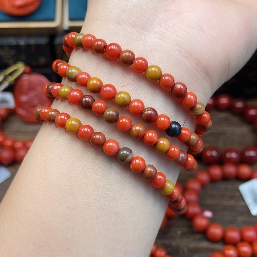 南红玛瑙未镶嵌手串巧家包浆多色共生卡5mm+佛珠