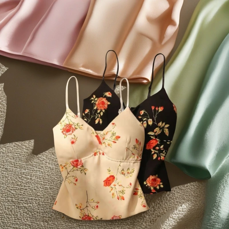 夏季碎花女背心吊带背心带胸垫内搭打底上衣短款美背吊带显瘦气质