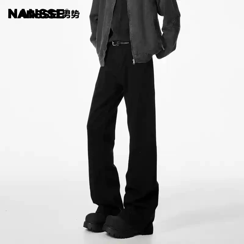 cleanfit巴黎bootcut黑色弯刀微喇牛仔裤男vibe美式修身直筒裤子