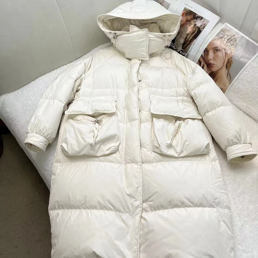 冬季新款百搭高级感保暖长款连帽鹅绒服H2023