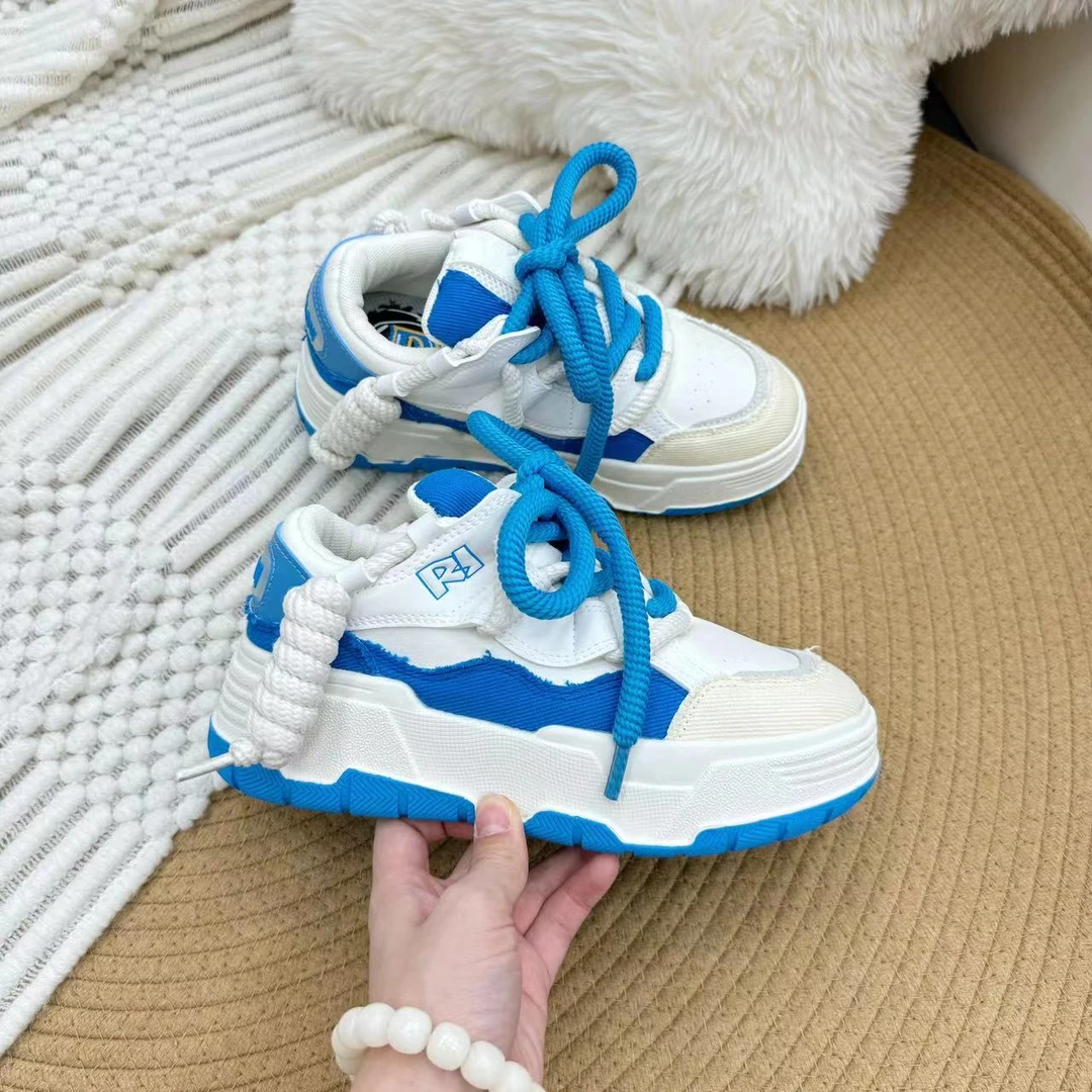 A106 蓝色 休闲韩版百搭厚底板鞋女2024潮流复古小白鞋学生运动鞋