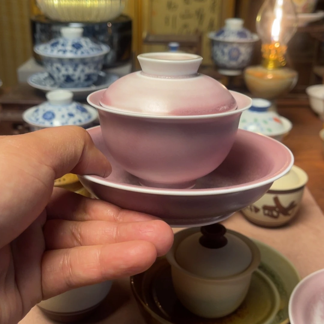 杯柴窑陶瓷盖碗壶承