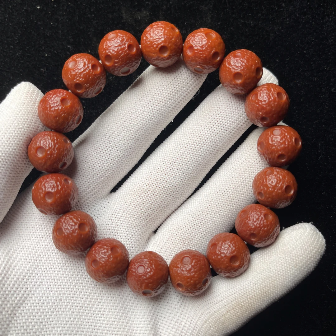 精品猴头核桃一等包浆玉化牛津红陨石坑手串尺寸14.5mm