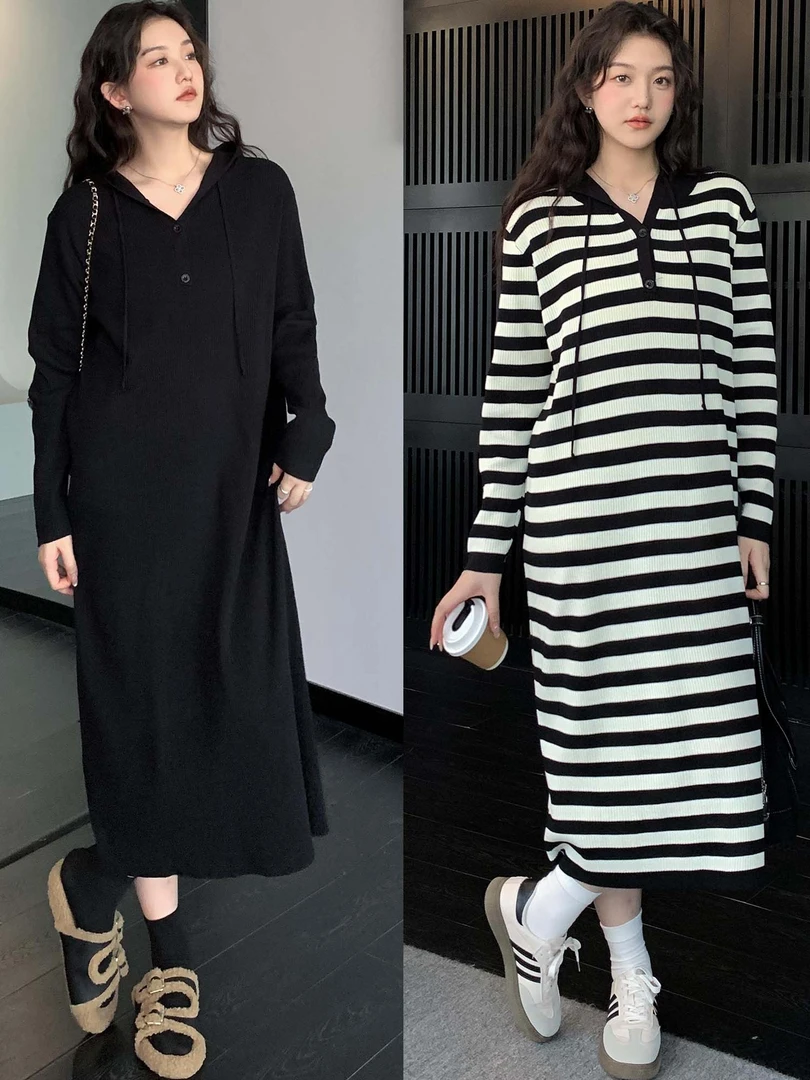 秋冬新款女装卫衣裙大码中长款内搭休闲针织显瘦时尚毛衣裙秋