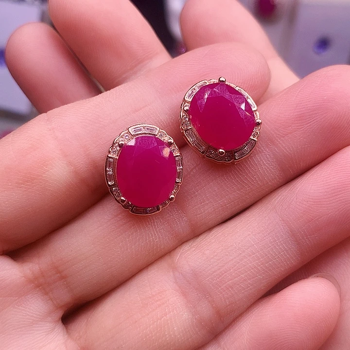 银S925镶嵌耳饰红宝石
