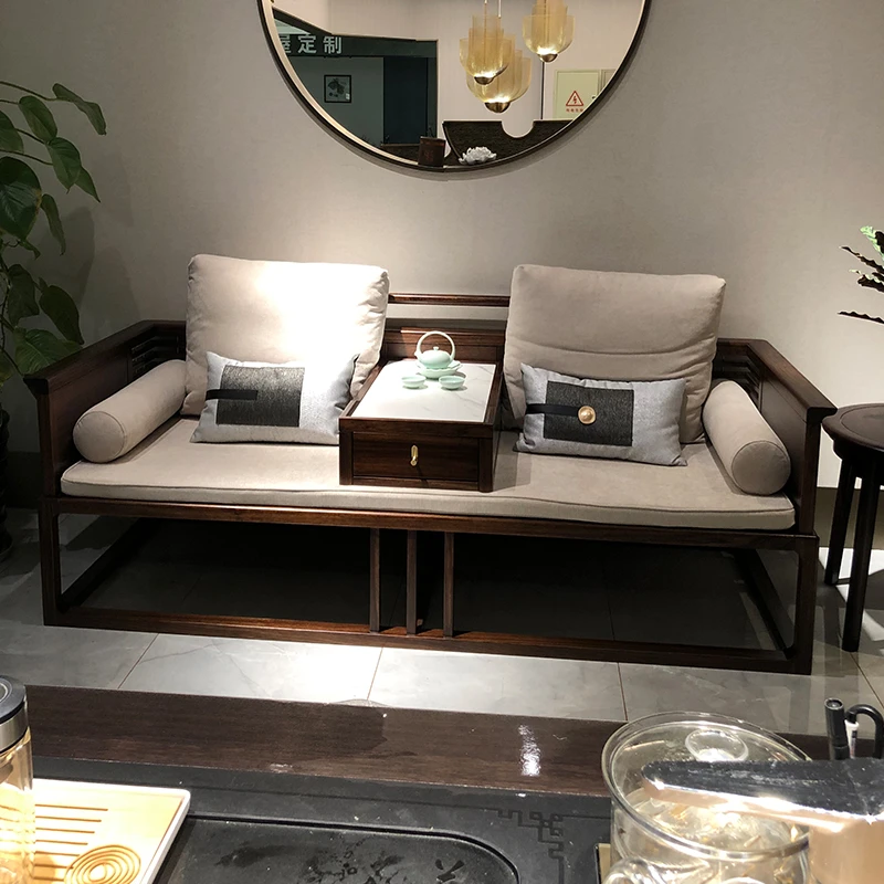 新中式乌金木实木罗汉床明式古典轻奢简约禅意家用罗汉塌炕几组合