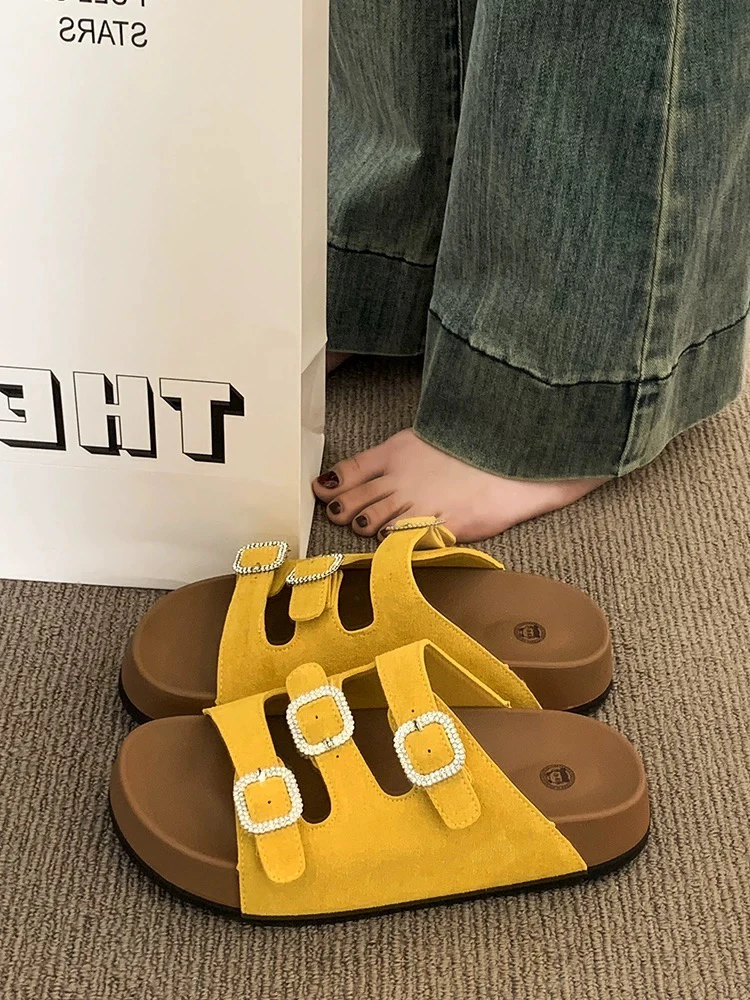 991-6韩版中跟洞洞鞋厚底复古修面圆头学院风夏季一字拖