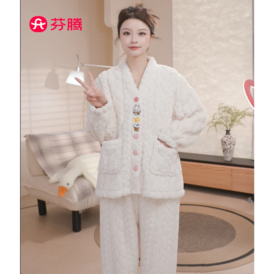 芬腾【高颜甜美】清雅女士秋冬加绒睡衣冬款保暖加厚御寒FJ26940476