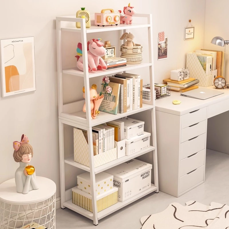 ins风书架置物架落地卧室家用多层放书铁艺收纳展示客厅梯形架子