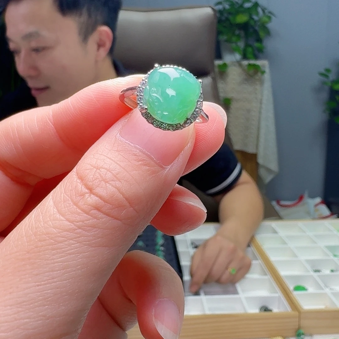 翡翠银S925镶嵌戒指天然