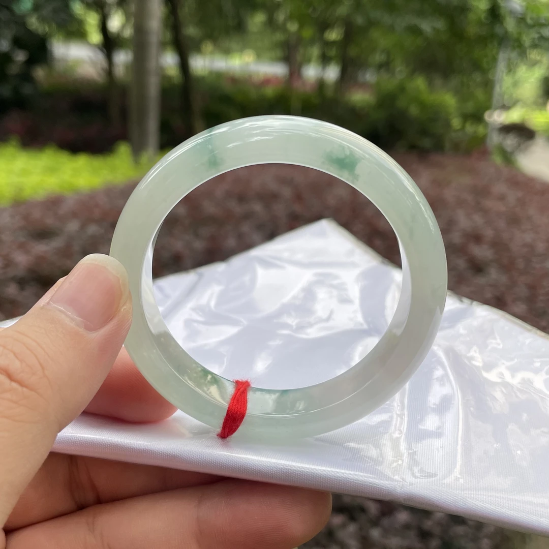 天然翡翠冰飘蓝花手镯 五十二点八圈口 正圈