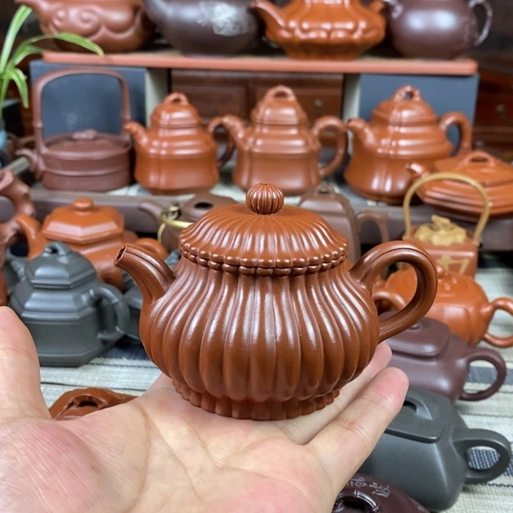 紫砂茶壶筋纹潘壶180cc原矿赵庄朱泥特价