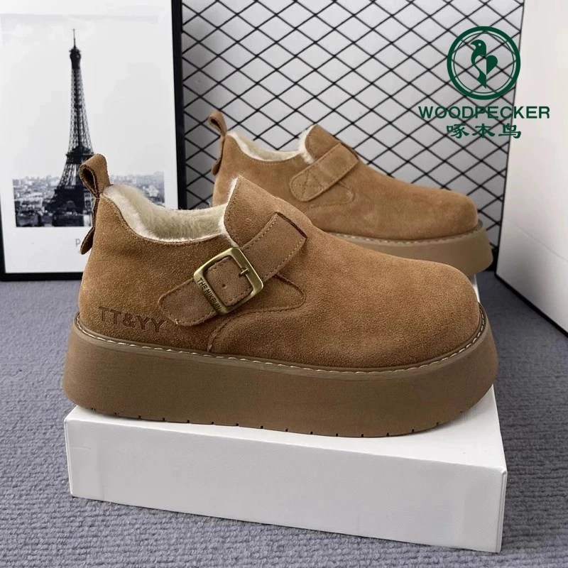 啄木鸟厚底全包勃肯鞋女鞋子加绒保暖雪地靴2024新款冬季复古棉鞋