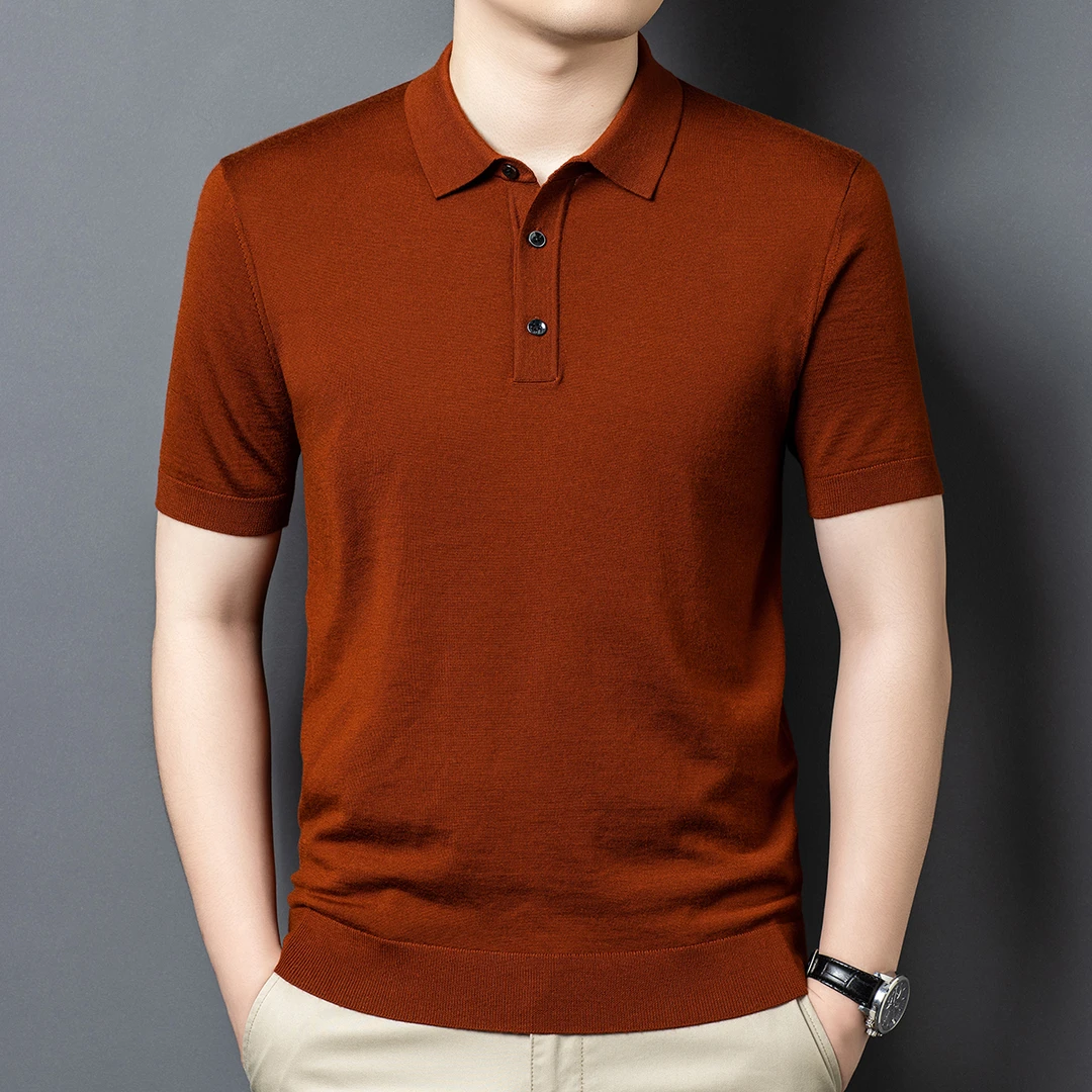 【精纺可机洗】美丽诺针织100%绵羊毛男士翻领Polo衫短袖毛衣男D025