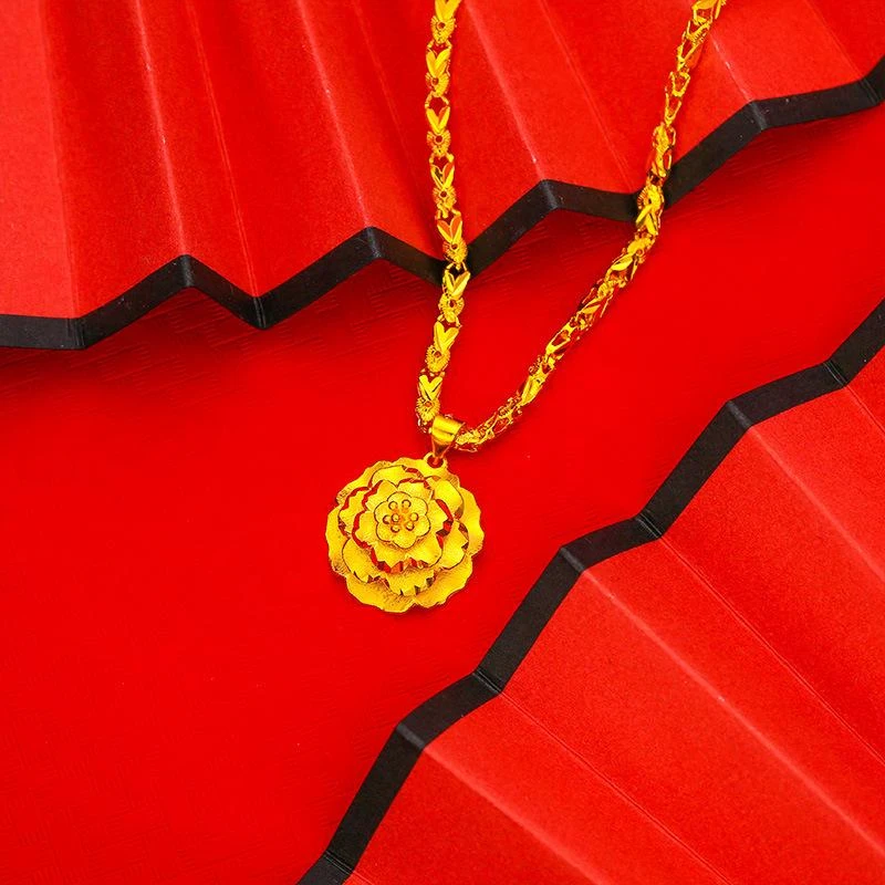 合金项链 孟加拉赤金【牡丹花项链】2025女款时尚潮流饰品百搭女士