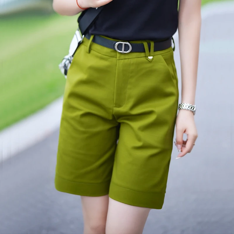 拉夏贝尔休闲五分裤女2025年夏季新款高腰直筒阔腿裤显瘦a字短裤