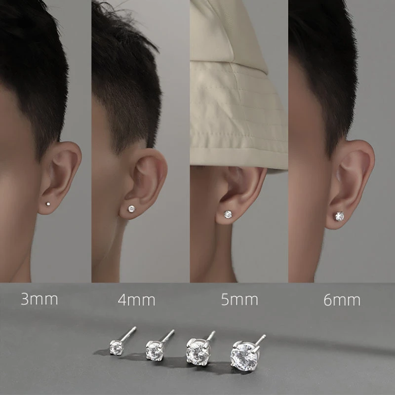 梵亚格 925银耳饰 单钻耳钉男单只养耳洞嘻哈潮痞帅小众经典耳饰