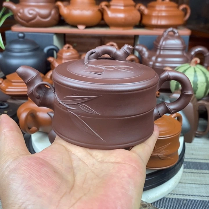 紫砂茶壶竹段280cc原矿老紫泥特价