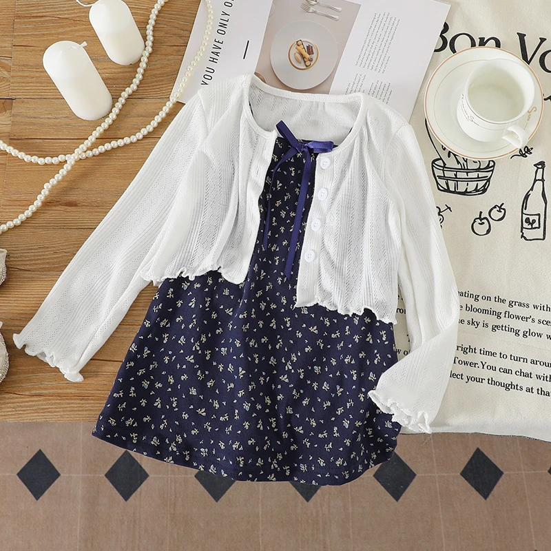 女童夏装吊带裙碎花连衣裙两件套中小童女宝夏季洋气时髦开衫外套