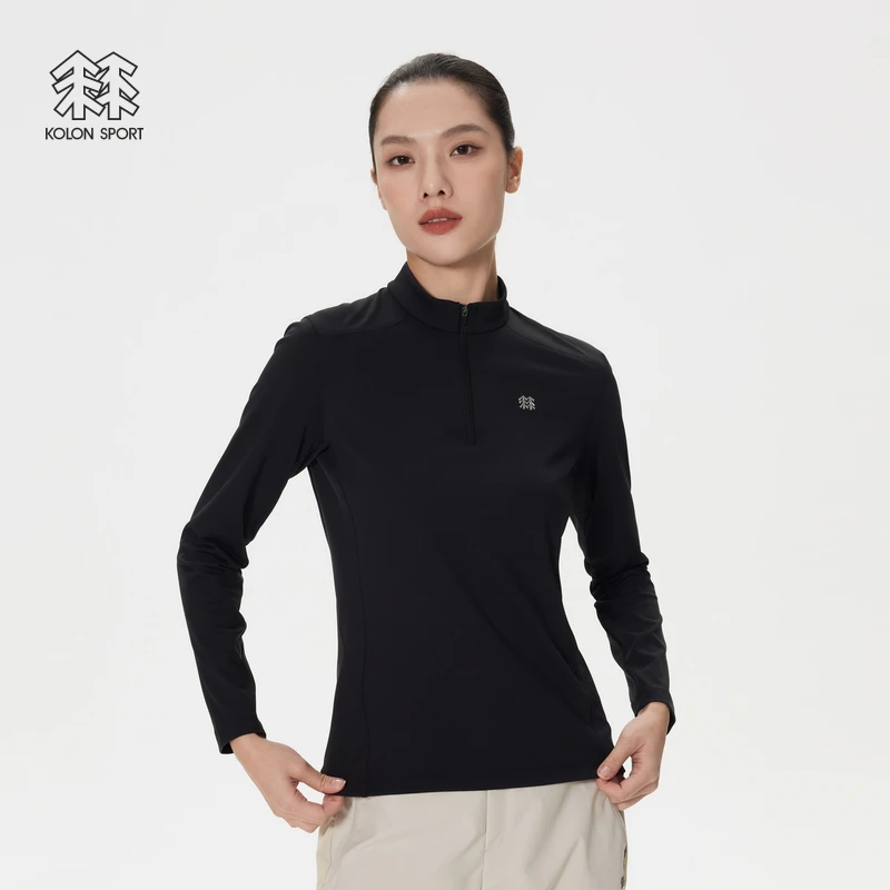 KOLON SPORT可隆情侣微拉绒半拉链长袖T恤弹性吸湿速干抗菌内搭