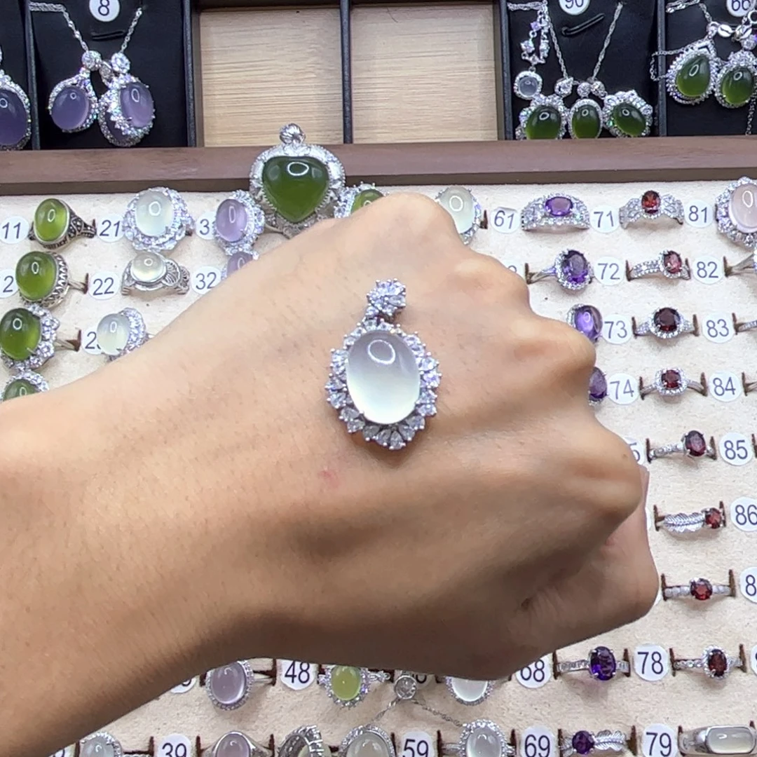 蛋***羊岫玉银S925镶嵌戒指