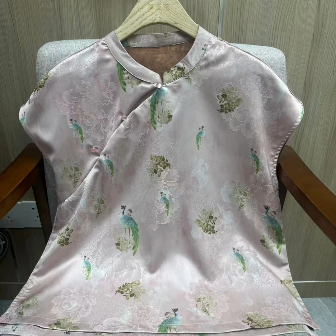 斜襟格子常规款飞飞袖立领上衣夏季百搭潮流女装1060